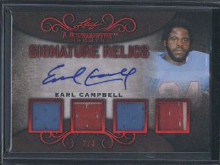 2019 Leaf Ultimate Earl Campbell Quad Game Patch Autograph Auto 2/3 Oilers