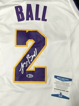 Lonzo Ball Signed White Los Angeles Lakers Basketball Jersey BAS Beckett J85286 2