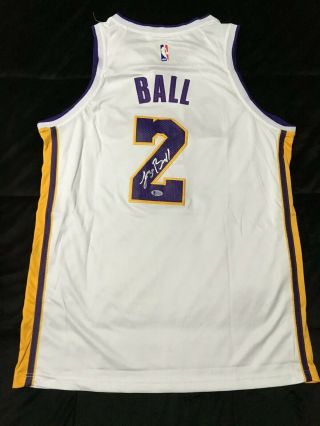 Lonzo Ball Signed White Los Angeles Lakers Basketball Jersey BAS Beckett J85286 3