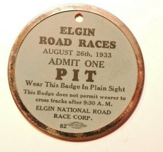 1933 Elgin Illinois Road Races Pit Pass