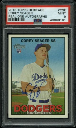 Corey Seager 2016 Topps Heritage Real One Auto Autograph Rc Dodgers Psa 9