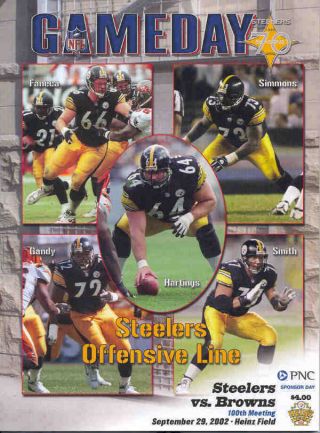 Pittsburgh Steelers Cleveland Browns 9/29/02 Nfl Game Program Jeff Hartings,  4