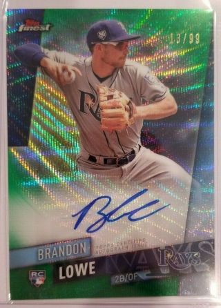 2019 Topps Finest - Brandon Lowe Rc Auto Green Wave Refractor 13/99 Tampa Rays