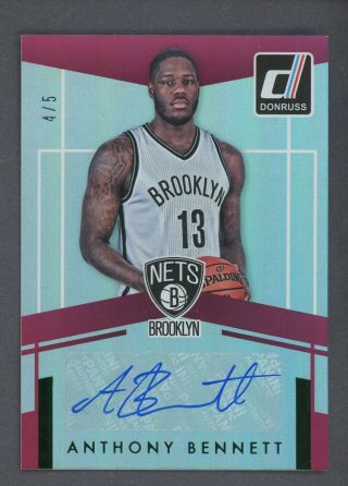 2016 - 17 Donruss Green Anthony Bennett Signed Auto 4/5 Brooklyn Nets