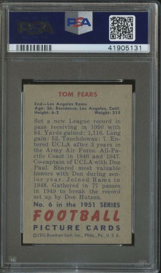1951 Bowman Football 6 Tom Fears Rams HOF PSA 9 