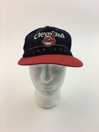 Vtg 90s Cleveland Indians Chief Wahoo Mens Snapback Hat Cap 100 Wool