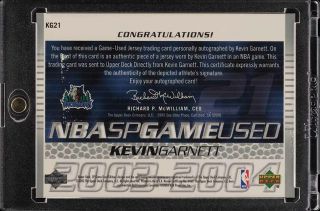 2003 SP Game Significant Numbers Kevin Garnett AUTO PATCH /21 KG21 (PWCC) 2