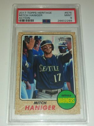 Mitch Haniger 2017 Topps Heritage Sp Action Variant Mariners Rookie Psa 9