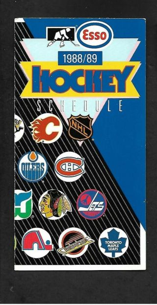 1988 - 89 Esso Nhl Hockey Schedule,  3 Page Fold Out,  3 1/2 " X 7 ",  Color,  Nrmt