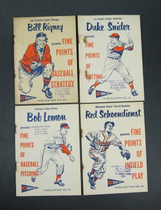 4 Vintage 1958 Union Oil Sports Club Baseball Booklets Publication 20,  12,  14,  15