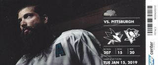 Pittsburgh Penguins Vs San Jose Sharks Ticket Stub 1/15/19 -