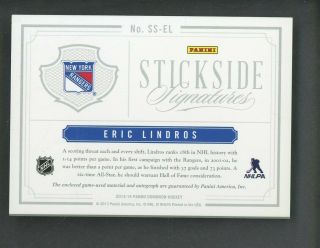 2013 - 14 Panini Dominion Stickside Eric Lindros Rangers Patch AUTO /25 2