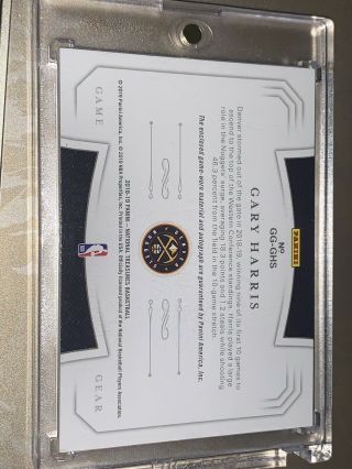 2018 - 19 National Treasures Gary Harris Jersey Patch Auto Card 14/25 NUGGETS 3