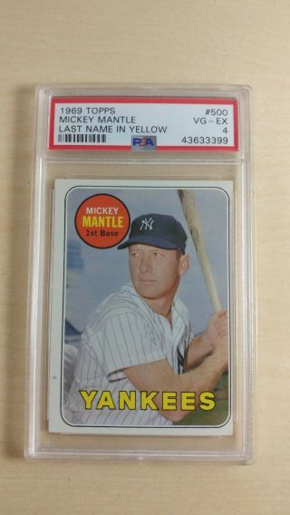 1969 Topps Mickey Mantle Psa 4 Vg - Ex - 500 - Name In Yellow