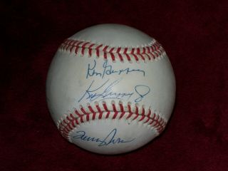 Ken Griffey Jr.  & Sr.  Greg Maddux Tommy John Quad Signed Autographed Baseball