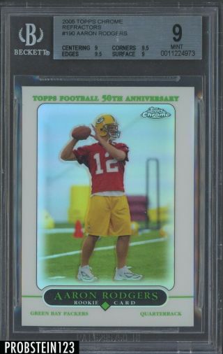 2005 Topps Chrome Refractor 190 Aaron Rodgers Packers Rc Bgs 9 W/ (2) 9.  5 