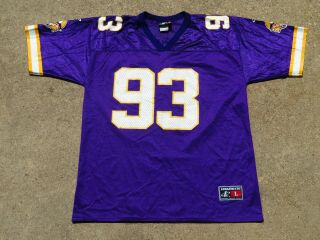 Vtg John Randle 93 Minnesota Vikings Jersey Mens Large Purple Logo Athletic Hof