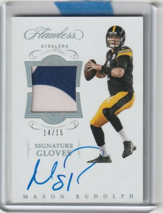 2018 Panini Flawless Mason Rudolph Steelers On Card Auto Gloves Silver 14/15