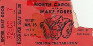 Jan 16 1974 Wake Forest At North Carolina Tar Heels Basketball Game Ticket Stub