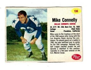 1962 Post 136 Mike Connelly,  Dallas Cowboys Short Print - Ex