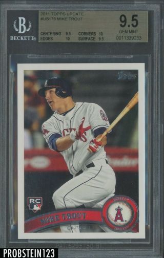2011 Topps Update Us175 Mike Trout Angels Rc Rookie Bgs 9.  5 W/ (2) 10 