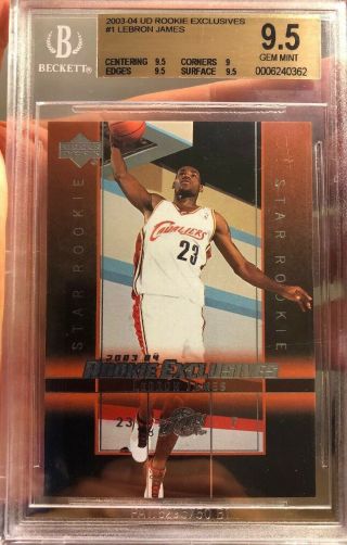 Lebron James Rookie Card 2003 Upper Deck Exclusives Beckett Bgs 9.  5 1 Lakers Sp