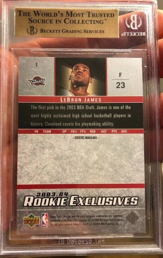 Lebron James Rookie Card 2003 Upper Deck Exclusives Beckett BGS 9.  5 1 Lakers SP 3