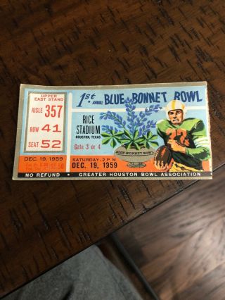 First Bluebonnet Bowl Clemson Vs.  Tcu Dec.  19,  1959 Ticket In Good Conditio