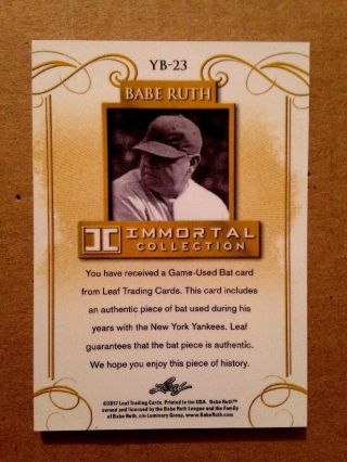 2017 Leaf YB - 23 Babe Ruth NY Yankees Gold Spectrum Bat Card SN 4/5 SSP 2