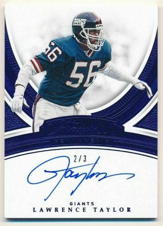 Lawrence Taylor 2018 Panini Flawless Blue Sapphire Autograph Giants Auto Sp 2/3