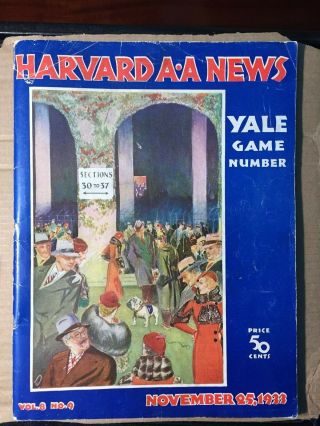 1933 Harvard Vs Yale Official Football Program Fair/good