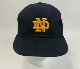 Vintage Notre Dame Fighting Irish Era Fitted Cap Hat Navy Blue 7.  5 Made Usa