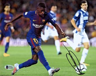 Ousmane Dembele Autographed Barcelona 8x10 Photo Signed Kicking - Bas Beckett