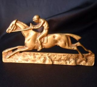 Vintage Brass Jockey On Horse Racing Bookend Figurine