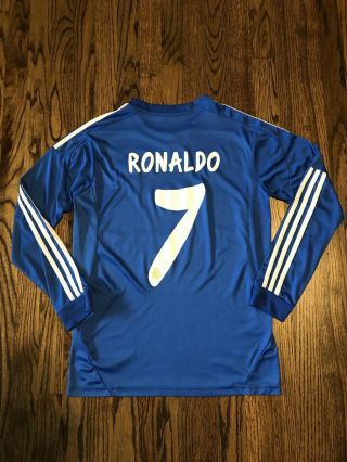 Ronaldo Real Madrid Away Long Sleeve Jersey 2013 - 2014 Blue - Small With Shorts