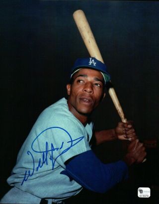 Willie Davis Signed 8x10 Photo Autograph La Dodgers Bat Blue Ink Auto Gai