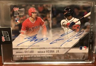 2018 Topps Now Ohtani Acuna Jr.  Roy Rookie Of The Year Rc Dual Auto ’d 51/99