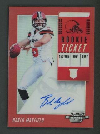 2018 Contenders Optic Rookie Ticket Red Baker Mayfield Browns Rc Auto /99