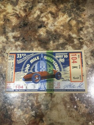 1949 Indianapolis 500 Indy 500 Motor Speedway Race Ticket Stub