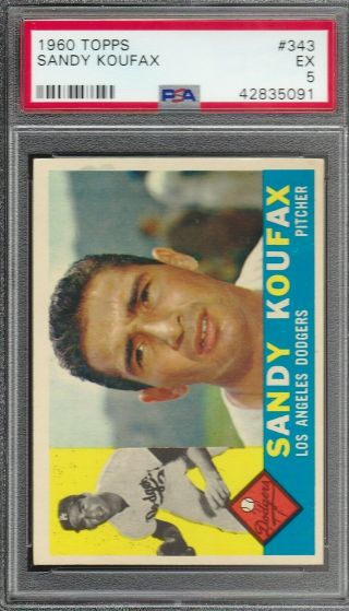 1960 Topps Sandy Koufax Los Angeles Dodgers 343 Psa 5 Ex
