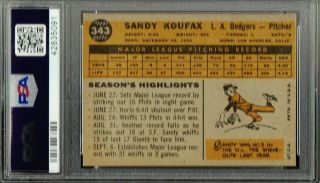 1960 Topps Sandy Koufax Los Angeles Dodgers 343 PSA 5 EX 2
