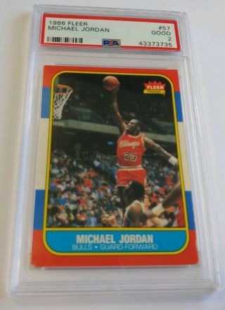 Michael Jordan 1986 - 87 Fleer Rookie Rc Psa 2 Fresh Grade Bulls 57