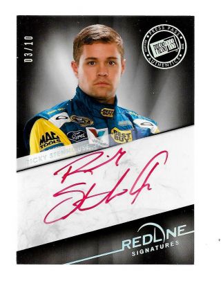 2013 Ricky Stenhouse Press Pass Redline Scarce Red Autograph - Low Numbered 3/10