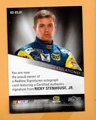 2013 RICKY STENHOUSE PRESS PASS REDLINE SCARCE RED AUTOGRAPH - LOW NUMBERED 3/10 2