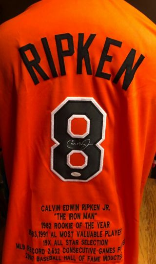 Cal Ripken Jr Autographed Signed Stat Jersey Baltimore Orioles Jsa