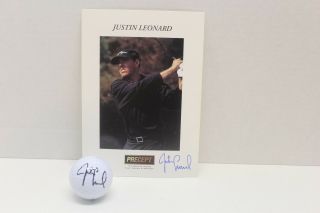 Justin Leonard Autographed Golf Ball And Photo