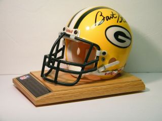 Bart Starr Green Bay Packers Autographed Mini Helmet,  W/ Wood Stand,  And Case