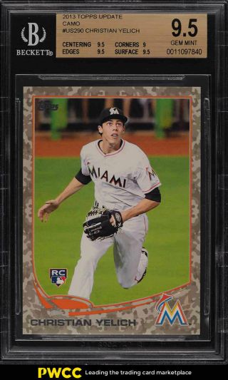 2013 Topps Update Camo Christian Yelich Rookie Rc /99 Us290 Bgs 9.  5 Gem (pwcc)