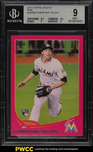 2013 Topps Update Pink Christian Yelich Rookie Rc /50 Us290 Bgs 9 (pwcc)