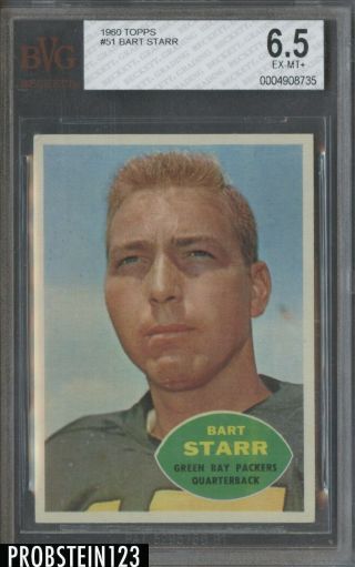 1960 Topps Football 51 Bart Starr Green Bay Packers Hof Bvg 6.  5 Ex - Mt,
